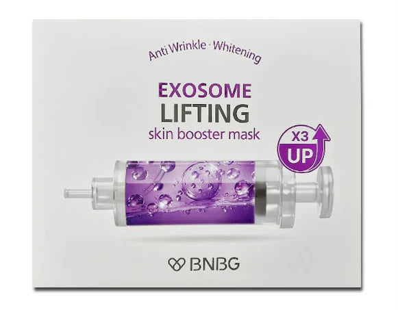 A product package for "BNBG Skin Booster Mask 10Pcs" by BNBG. The package, available to buy at MyAllures, is labeled "Anti Wrinkle, Whitening" and features a syringe graphic with a purple liquid inside.