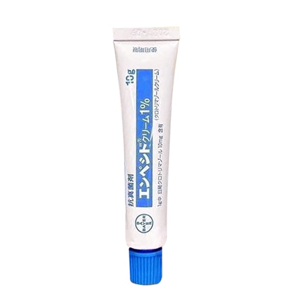 A white tube with blue labeling and a blue cap, containing "10g, JAPAN EMPECID CREAM 1%", written partially in Japanese. Available to buy at MyAllures under the brand name JAPAN ALGAE.