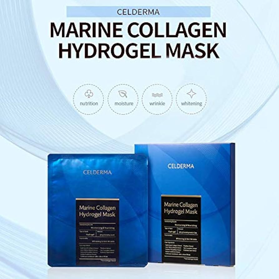 CELDERMA Marine Collagen Hydrogel Mask, Korean hydrogel mask, Collagen facial mask, Hydrating sheet mask, Dermatologist-tested skincare, Anti-aging mask, Moisturizing face mask, Skin firming mask, Radiance boosting mask, Sheet mask for dry skin.