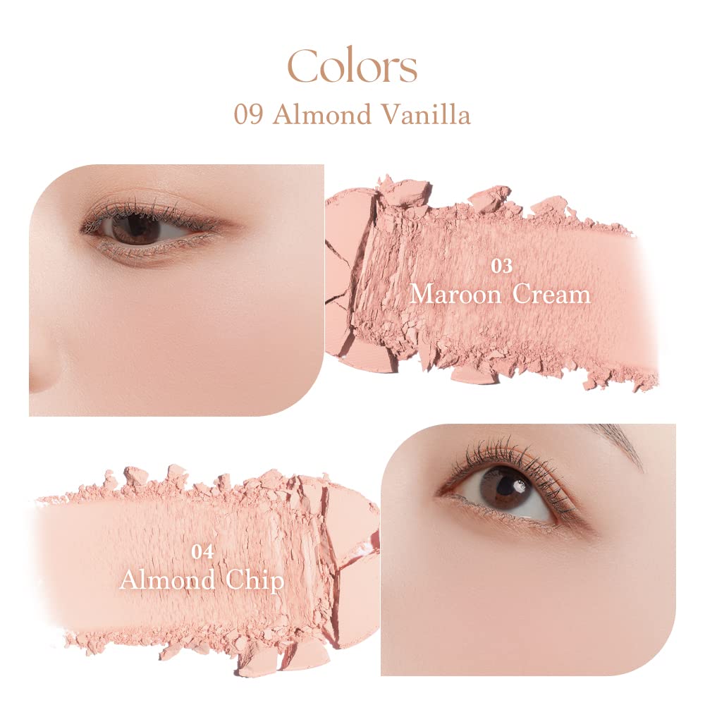 An image displaying two eye makeup colors: Cherry Latte (03) and Toast Berry (04), with close-up photos of eyes wearing each shade, labeled under "Colors 07 Candy Berry." Buy at MyAllures.