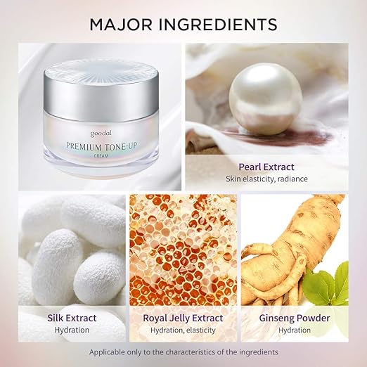 Text on image stating, "Recommended for skin desiring a natural tone-up effect, smooth texture, matte finish, and clump-free even coverage. Purchase the GOODAL PREMIUM SNAIL TONE UP CREAM by GOODAL at MyAllures.