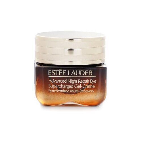 Smiling woman holding a small jar of eye cream close to her face. Text reads "OUR #1 EYE CREAM: ESTEE LAUDER ADVANCED NIGHT REPAIR EYE GEL-CREAM. Buy at MyAllures.