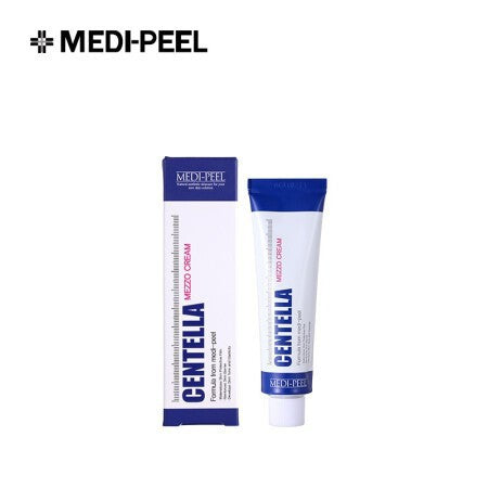 A person applies a thick white cream from a MEDIPEEL CENTELLA MEZZO CREAM tube onto their hand, available to buy at MyAllures.