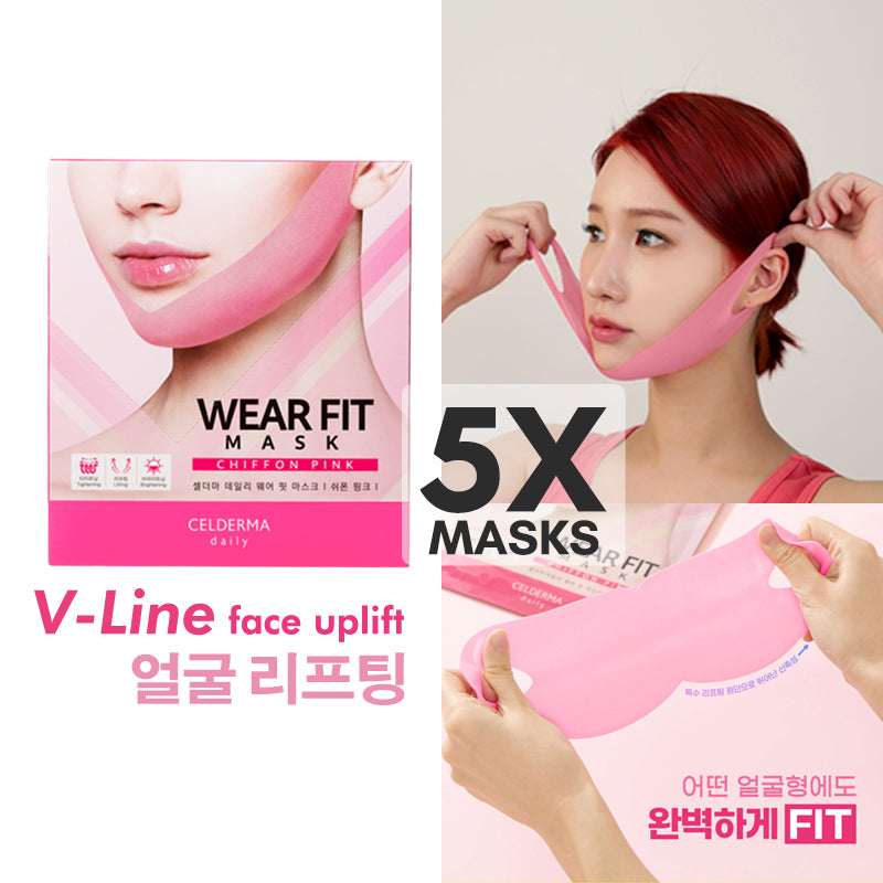 CELDERMA Wear Fit Mask Loving Coral (VLINE), Korean sheet mask, V-line face mask, Tightening facial mask, Anti-aging mask, Hydrating sheet mask, Dermatologist-tested skincare, Skin firming mask, Face contouring mask, Radiance boosting mask.