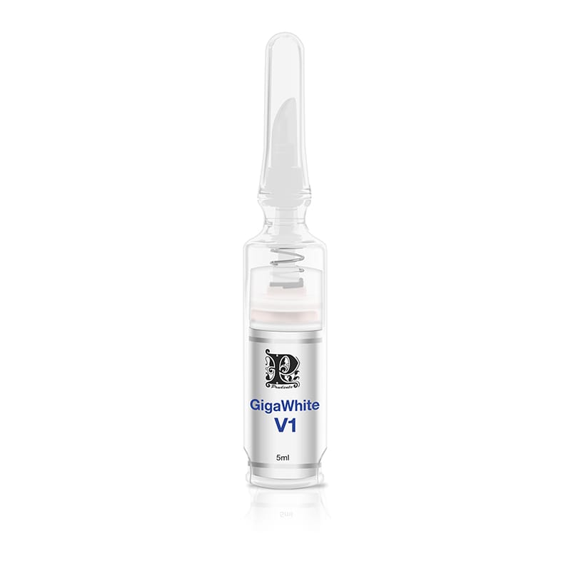 A transparent 5ml vial labeled "MIBITI PRUDENTE NUWHITE V1 BIKINI BRIGHTENING" with a white cap, standing upright against a plain white background. Available for purchase at MyAllures.