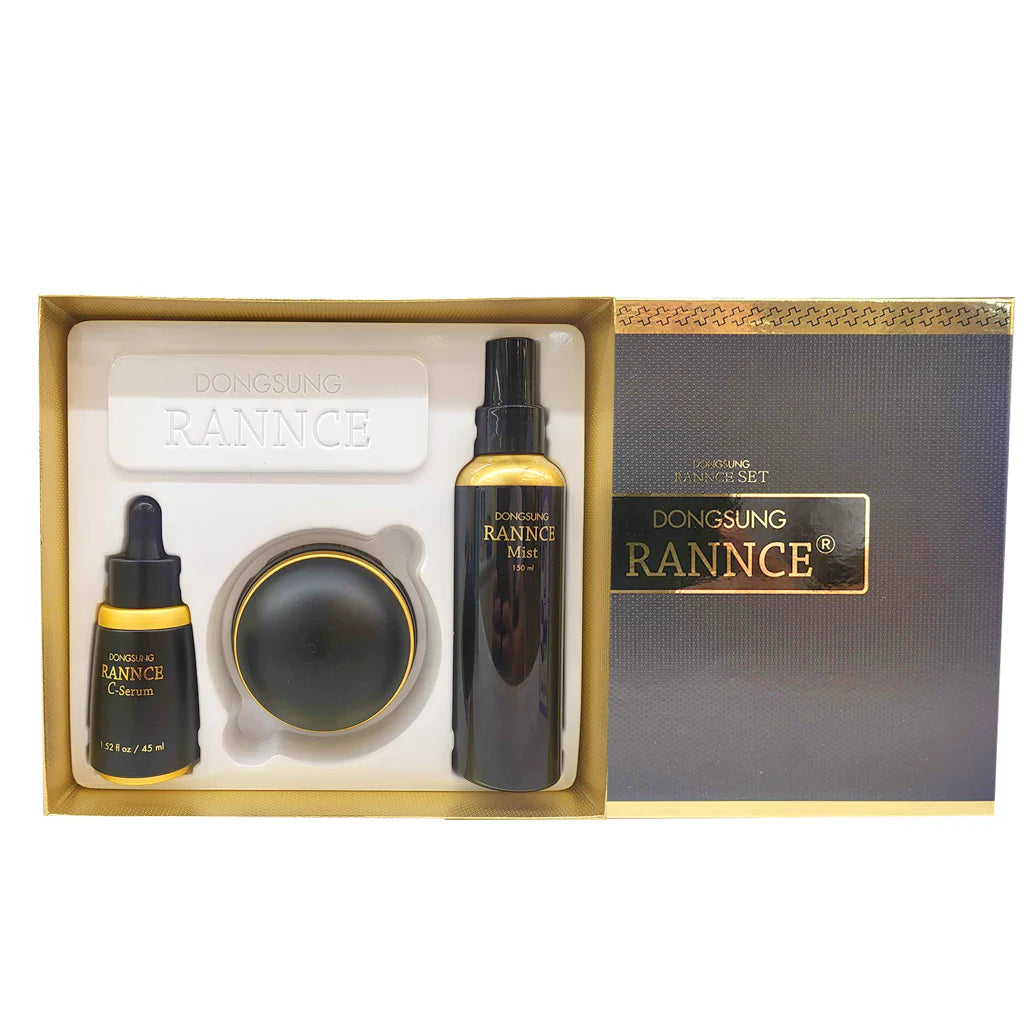 The DONGSUNG RANNCE SPECIAL SET, featuring a cream, mist spray, and serum in elegant gold and white packaging, is now available to buy at MyAllures.