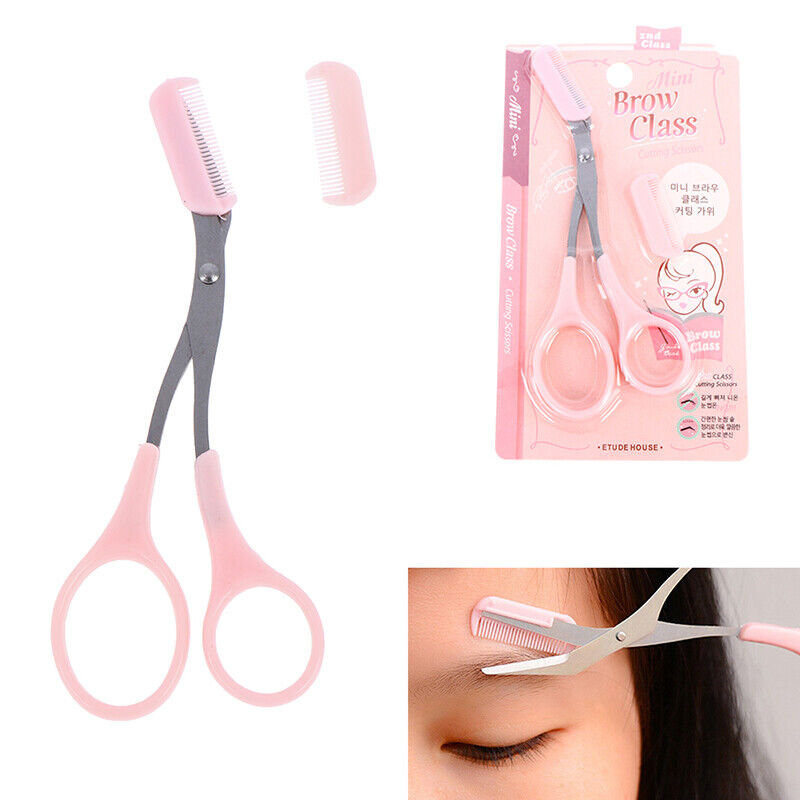 Four-step eyebrow trimming guide: Step 1- Comb eyebrows. Step 2- Identify which eyebrows to trim. Step 3- Press comb against brow and trim using ETUDE HOUSE MY BEAUTY TOOL EYEBROW TRIM SCISSORS from ETUDE HOUSE. Step 4- Use an eyebrow trimmer for any remaining hair. Buy at MyAllures for the best tools!