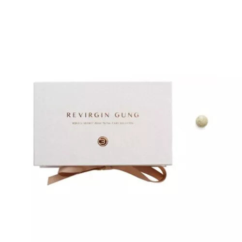 A white box labeled "BQCELL REVIRGIN GUNG FOR WOMEN Y-ZONE CARE" with a brown ribbon is shown next to a small spherical object, available to buy at MyAllures.