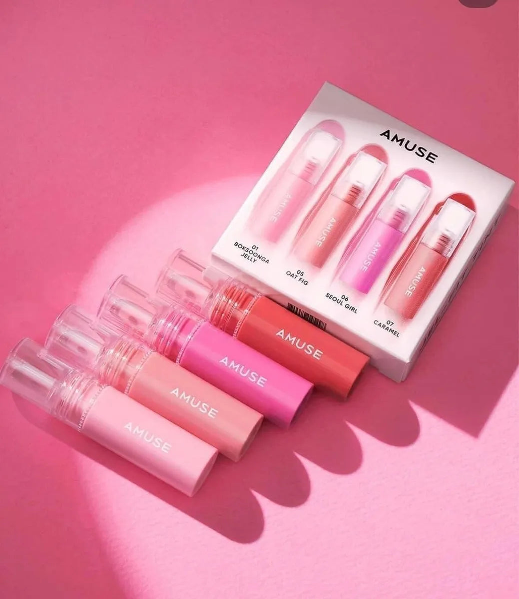 Amuse Mini Jel-Fit Tint Set Lip Tint Set Korean Beauty Products Mini Lip Tint Collection Moisturizing Lip Tints Long-Lasting Lip Tints Vibrant Lip Colors Hydrating Lip Stains Travel Size Lip Tints Makeup Gift Set